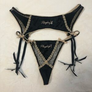 Silk Black and Tan Lace Play Boy Panty Set